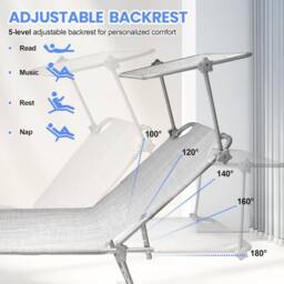 Alivio 5-Level Adjustable Folding Recliner Sun Lounger with Sunshade in Light Grey - thumbnail 5