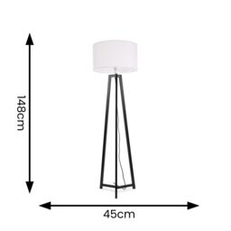 ValueLights Lottie Black Wood Tripod Floor Lamp with Fabric Drum Shade in White - thumbnail 4
