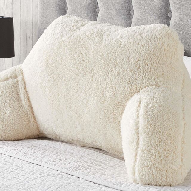 OHS Teddy Fleece Bed Reading Cushion Pillow with Arms Lumbar Support in Cream - image 1