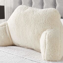 OHS Teddy Fleece Bed Reading Cushion Pillow with Arms Lumbar Support in Cream - thumbnail 1