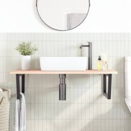 Berkfield Home Basin Shelf Wall Mounted Steel & Solid Wood Oak in Brown - thumbnail 3