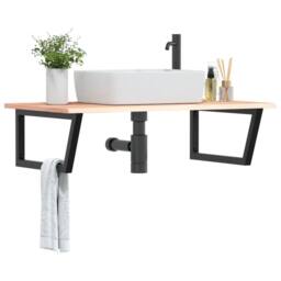 Berkfield Home Basin Shelf Wall Mounted Steel & Solid Wood Oak in Brown - thumbnail 2