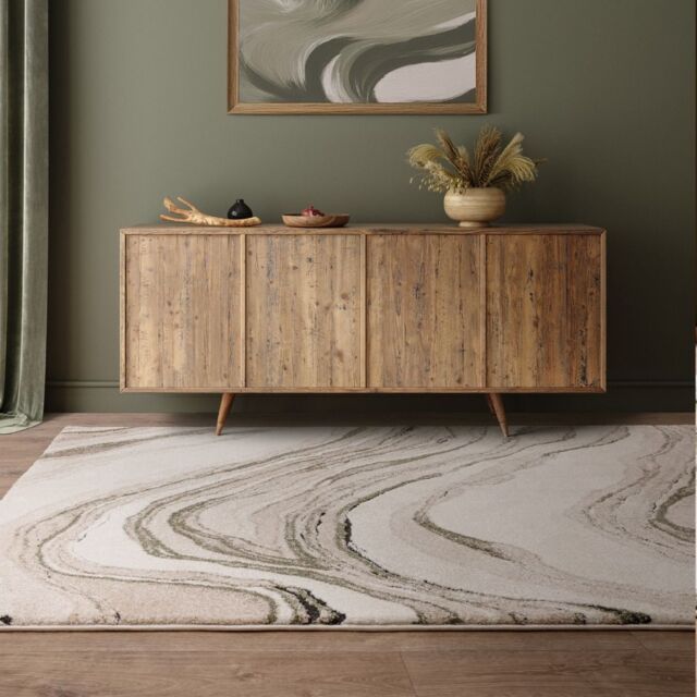 The Rug Shop UK Abstract Modern Stain Resistant Beige Easy To Clean Area Rug - Size: 200 cm x 290 cm