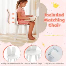 Costway Bunny Kids Vanity Table & Chair Set Wooden Vanity Set in White - thumbnail 9