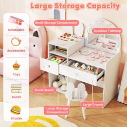 Costway Bunny Kids Vanity Table & Chair Set Wooden Vanity Set in White - thumbnail 8