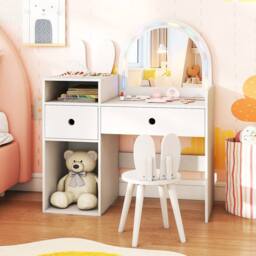 Costway Bunny Kids Vanity Table & Chair Set Wooden Vanity Set in White - thumbnail 4