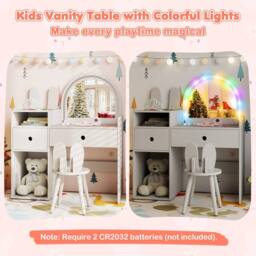 Costway Bunny Kids Vanity Table & Chair Set Wooden Vanity Set in White - thumbnail 7