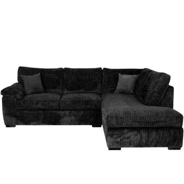 Bliss Furniture Jumbo Cord L Shape 4 Seater Right Hand Corner Sofa in Black Colour - Size: 4 Person - image 1