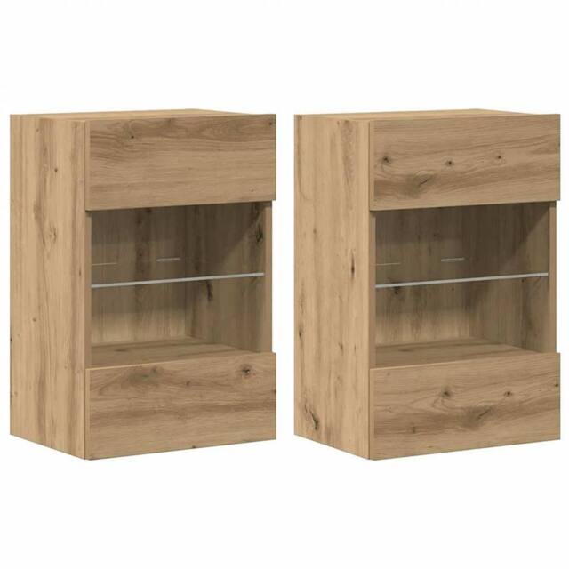 Berkfield Home TV Wall Cabinets with LED Lights 2 pcs Artisan Oak 40x30x60, 5 cm in Brown - image 1