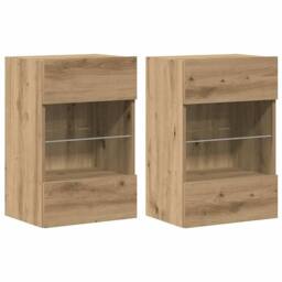 Berkfield Home TV Wall Cabinets with LED Lights 2 pcs Artisan Oak 40x30x60, 5 cm in Brown - thumbnail 1