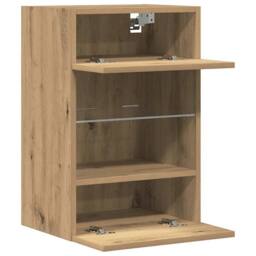 Berkfield Home TV Wall Cabinets with LED Lights 2 pcs Artisan Oak 40x30x60, 5 cm in Brown - thumbnail 6