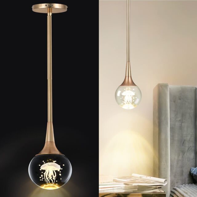 Garwarm Gold Crystal Jellyfish LED Pendant Light with Metal Rod - image 1