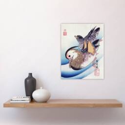"Artery8 Two Mandarin Ducks in a Lake Vintage Wall Art Print Hiroshige in Blue - Size: W18"" x H24""" - thumbnail 4