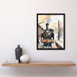 "Artery8 Vintage Travel Steam Train Front View Watercolour Framed Wall Art in Brown - Size: W12"" x H16""" - thumbnail 4
