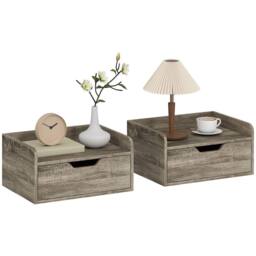 HOMCOM Floating Nightstands Set of 2, Nightstand with Drawer in Grey - thumbnail 2