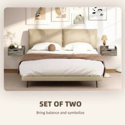 HOMCOM Floating Nightstands Set of 2, Nightstand with Drawer in Grey - thumbnail 4