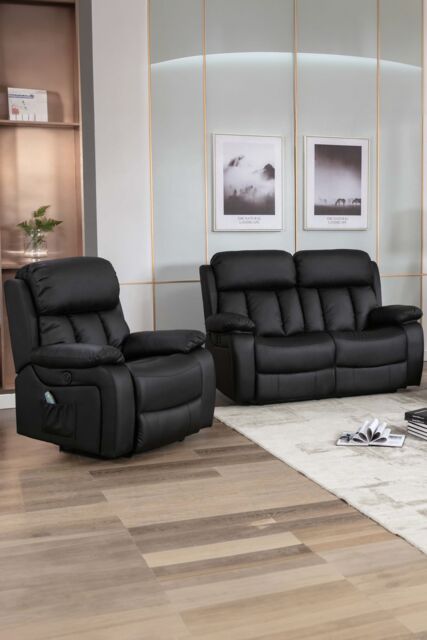 More4Homes Chester Electric Recliner Bonded Leather 1+2 Seater Sofa Set in Black - image 1