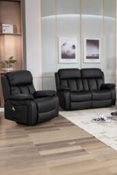 More4Homes Chester Electric Recliner Bonded Leather 1+2 Seater Sofa Set in Black - thumbnail 1