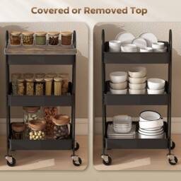 Wyld Haus Rottola 3 Tier Rustic Brown & Black Kitchen Trolley - thumbnail 5