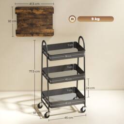 Wyld Haus Rottola 3 Tier Rustic Brown & Black Kitchen Trolley - thumbnail 3