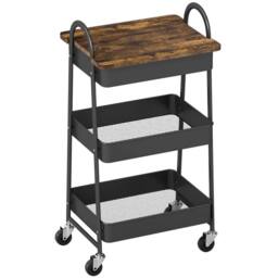 Wyld Haus Rottola 3 Tier Rustic Brown & Black Kitchen Trolley - thumbnail 2