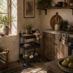 Wyld Haus Rottola 3 Tier Rustic Brown & Black Kitchen Trolley - thumbnail 1