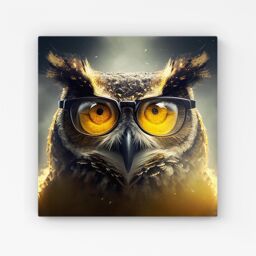 "Warren Reed - Designer Owl With Glasses Splashart Canvas in Yellow - Size: W16"" x H16""" - thumbnail 1