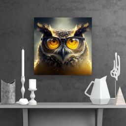 "Warren Reed - Designer Owl With Glasses Splashart Canvas in Yellow - Size: W16"" x H16""" - thumbnail 2