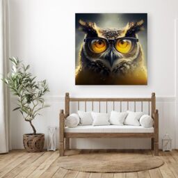 "Warren Reed - Designer Owl With Glasses Splashart Canvas in Yellow - Size: W16"" x H16""" - thumbnail 3