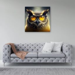 "Warren Reed - Designer Owl With Glasses Splashart Canvas in Yellow - Size: W16"" x H16""" - thumbnail 4