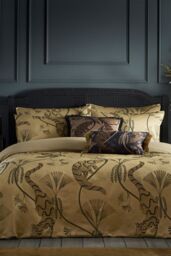 Paoletti Moondusk Exotic Animal Jacquard Duvet Cover Set in Gold - Size: Single