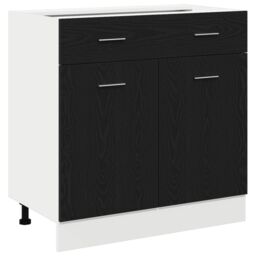 Berkfield Home Cabinet with Drawer in Black Oak, 80x46x81.5 cm, Made of Engineered Wood - Size: 80x46x81.5 cm - thumbnail 2