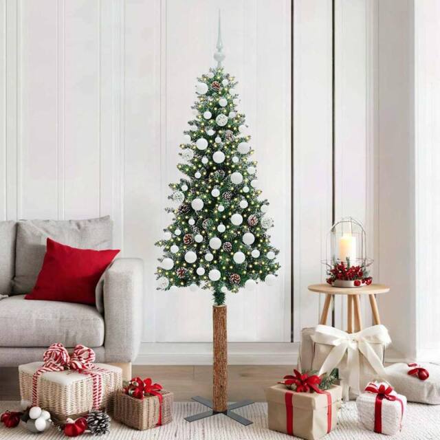 Berkfield Home Slim Christmas Tree with 300 LEDs Green & White 180 cm - image 1
