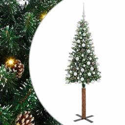 Berkfield Home Slim Christmas Tree with 300 LEDs Green & White 180 cm - thumbnail 2