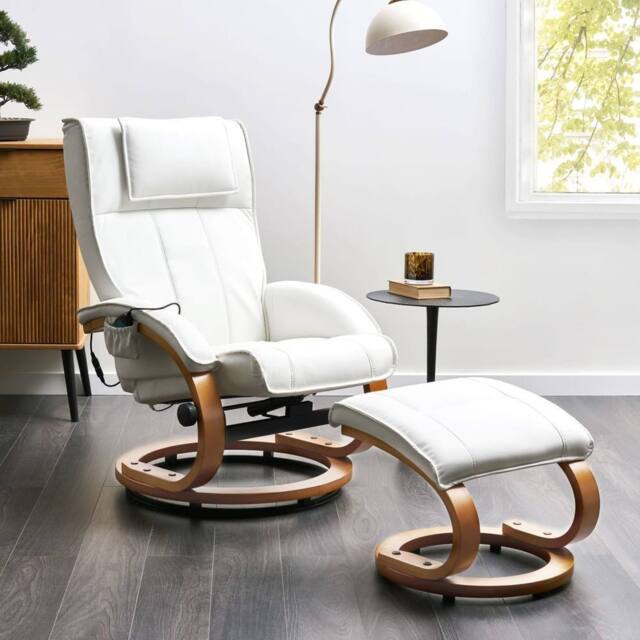 Wyld and Coco Retro Recliner Armchair White Faux Leather Heated Massage - image 1