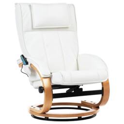 Wyld and Coco Retro Recliner Armchair White Faux Leather Heated Massage - thumbnail 4