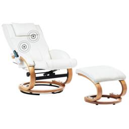 Wyld and Coco Retro Recliner Armchair White Faux Leather Heated Massage - thumbnail 2