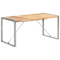 Berkfield Home Dining Table 160x80x75 cm Solid Rough Mango Wood in Brown - Size: 160 x 80 x 75 cm - thumbnail 1
