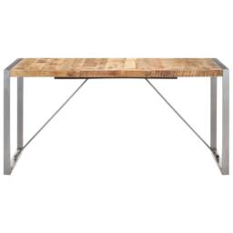 Berkfield Home Dining Table 160x80x75 cm Solid Rough Mango Wood in Brown - Size: 160 x 80 x 75 cm - thumbnail 2
