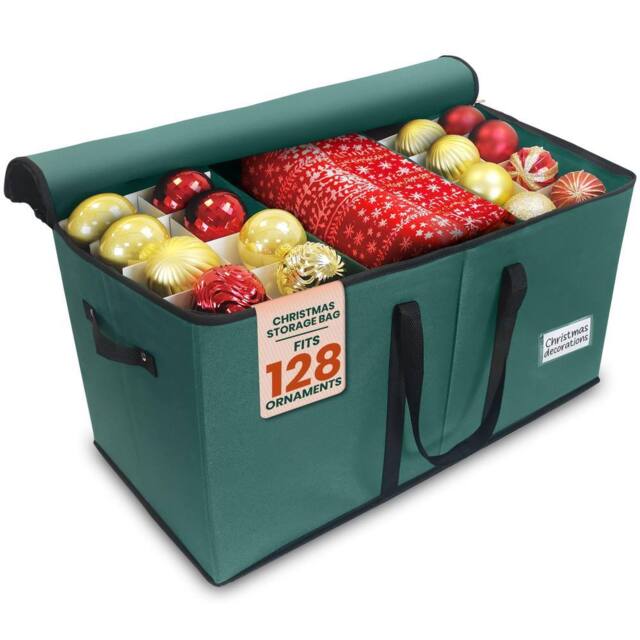 Pelle & Sol Christmas Bauble Storage Box Ornament Dividers Holds 128 Decor in Green - image 1