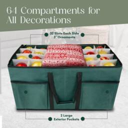 Pelle & Sol Christmas Bauble Storage Box Ornament Dividers Holds 128 Decor in Green - thumbnail 6