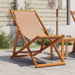 Berkfield Home Folding Beach Chair Taupe Solid Wood Eucalyptus & Fabric - thumbnail 1