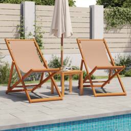 Berkfield Home Folding Beach Chair Taupe Solid Wood Eucalyptus & Fabric - thumbnail 3