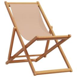 Berkfield Home Folding Beach Chair Taupe Solid Wood Eucalyptus & Fabric - thumbnail 2