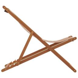 Berkfield Home Folding Beach Chair Taupe Solid Wood Eucalyptus & Fabric - thumbnail 5