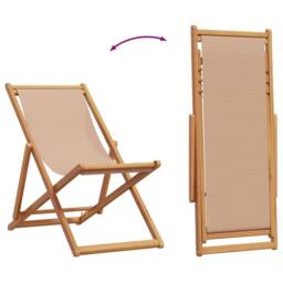 Berkfield Home Folding Beach Chair Taupe Solid Wood Eucalyptus & Fabric - thumbnail 7