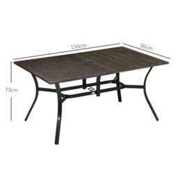 OUTSUNNY Garden Table with Parasol Hole for Patio, Deck, 150 x 96 x 73cm in Brown - Size: 150 x 96 x 73 cm - thumbnail 3