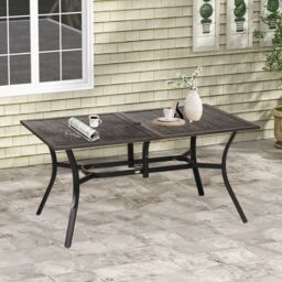 OUTSUNNY Garden Table with Parasol Hole for Patio, Deck, 150 x 96 x 73cm in Brown - Size: 150 x 96 x 73 cm - thumbnail 1