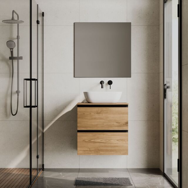 Banyetti Akiro 600mm Wall Hung Vanity Unit with Matching Worktop - Walnut - image 1
