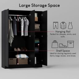 Home Discount Vida Designs Riano 3 Door Wardrobe Storage Organizer in Black - thumbnail 5